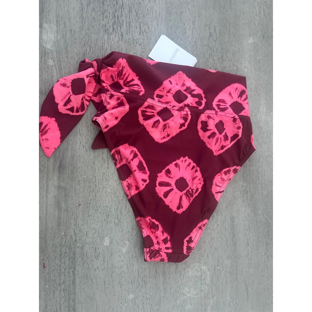 Zimmermann High Waisted Bikini Bottoms Burgundy Pink Tie Dye‎ Side Tie Size 0 - Picture 2 of 11